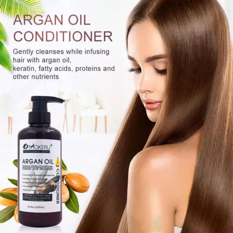 MOKERU (1SET) Pewarna Rambut Herbal | Argan Oil Dye hair shampoo 500ml Dan Conditioner 500ml+Vitamin rambut 1Blister.