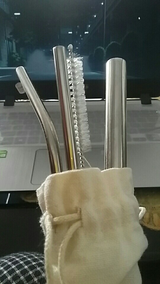 Set 5pcs Sedotan Minuman Dengan Bahan Stainless Steel Dan Warna Putih Stainless Steel Straw Straws