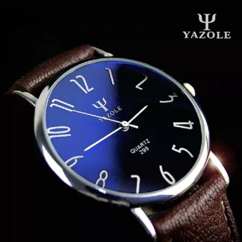 Jam Tangan Pria Fashion YAZOLE 299 Original Impor Kulit Jam Tangan Analog Pria