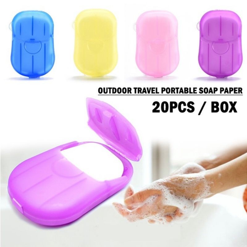 Sabun kertas cuci tangan box kotak colorful hand paper soap isi 20 lembar new normal hand washing mini travelling