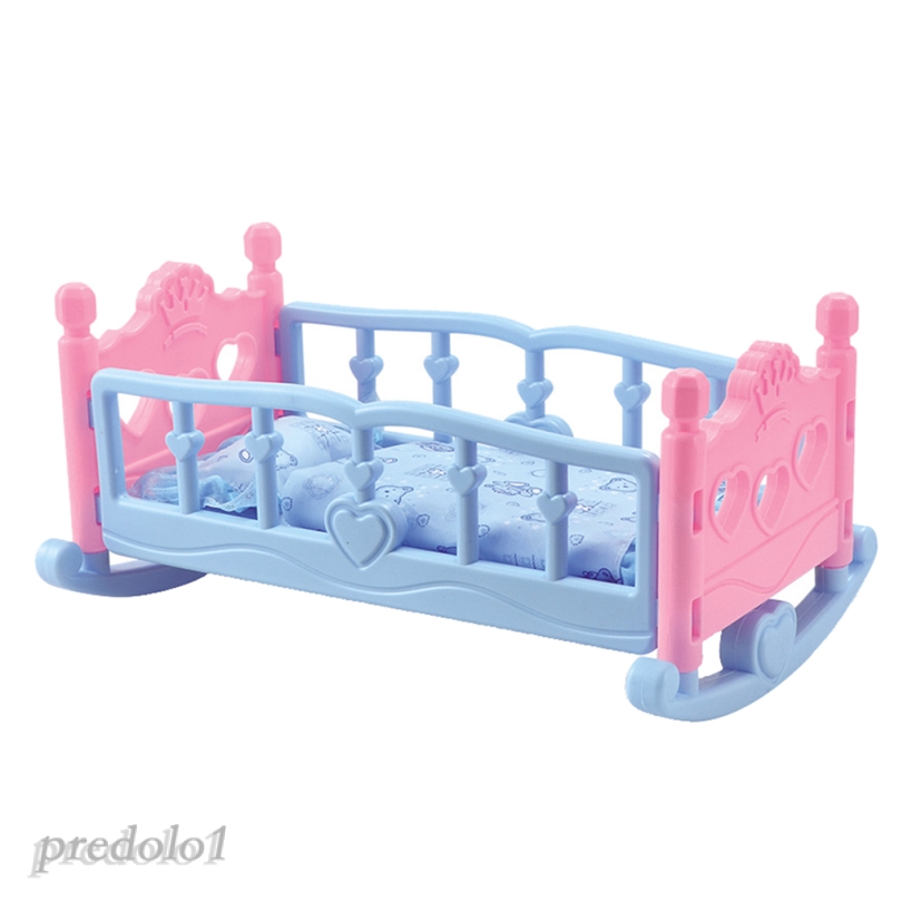 [PREDOLO1] Rocking Cradle Crib Bedding Set Baby Doll Furniture Toys For Mellchan Dolls