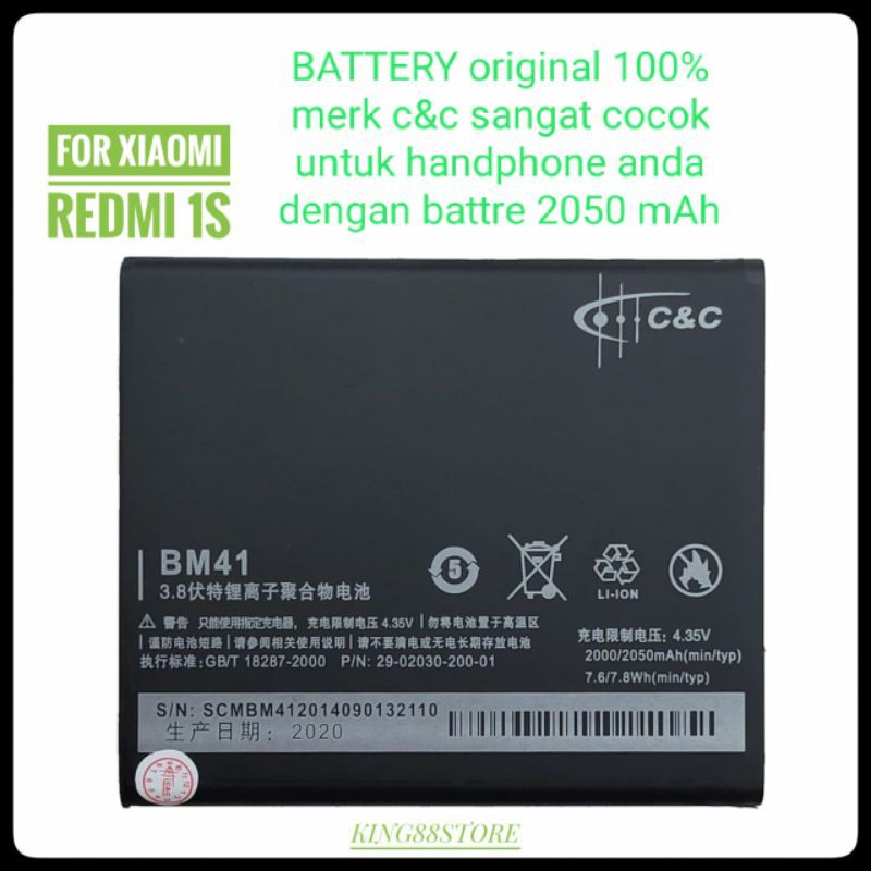 BATTERY BATTERAI BATRE ORIGINAL MERK C&amp;C FOR XIAOMI REDMI 1S BM41