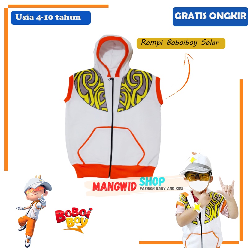 BAJU SETELAN KOSTUM JAKET ROMPI + GELANG BOY BOBOIBOY SOLAR ANAK LAKI LAKI UMUR 4 , 5 , 6 , 7 , 8 , 