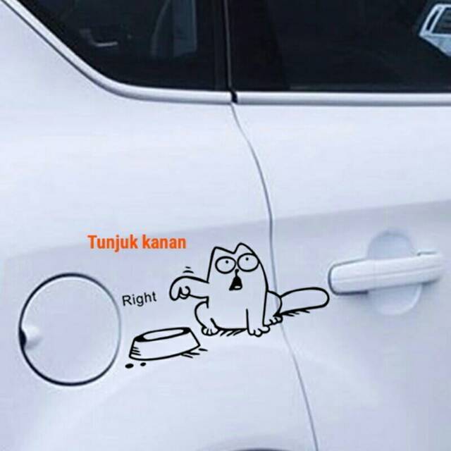 Stiker import mobil kucing hungry tutup tangki bensin cat sticker laptop tunjuk mangkuk lapar