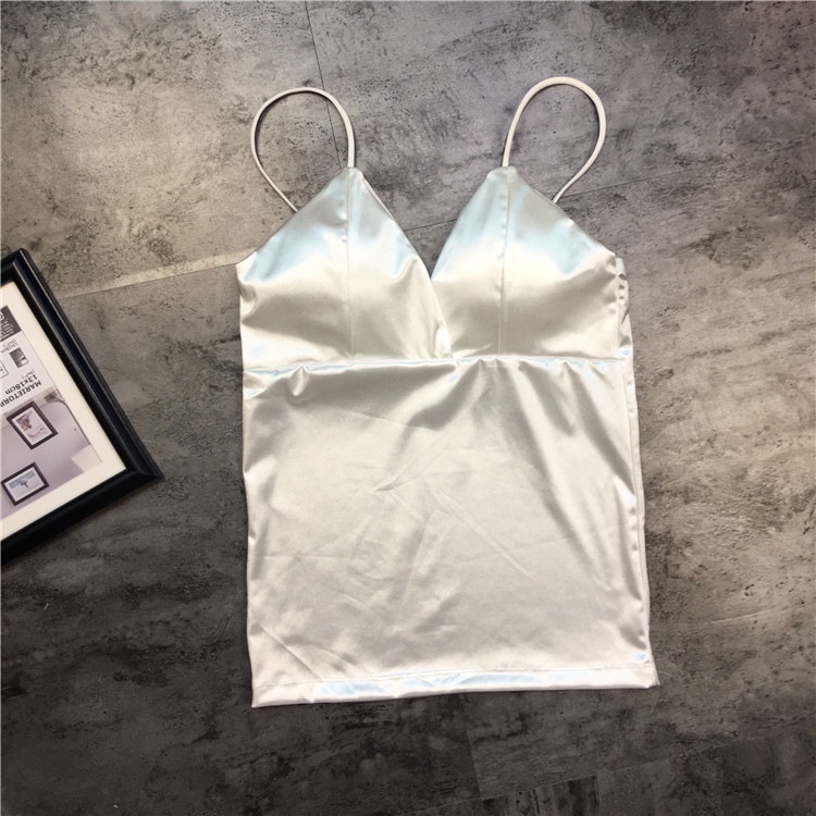 Tanktop Wanita Import Pakaian Dalam Wanita Tank Top Fashion Bahan Satin Lembut-Putih