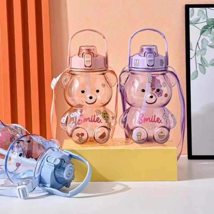 BOTOL MINUM BERUANG / BEAR BENING WARNA  WARNI STICKER 2D + TALI (JAYA ACC)