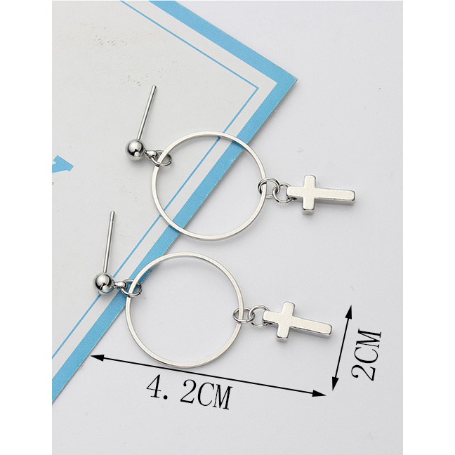 LRC Anting Tusuk Fashion Silver Color Cross Shape Design Pure Color Y60069