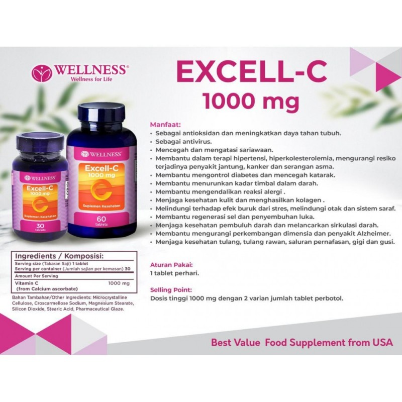 Wellness Excell C 1000 mg Suplemen Vitamin C - 30 Tablets