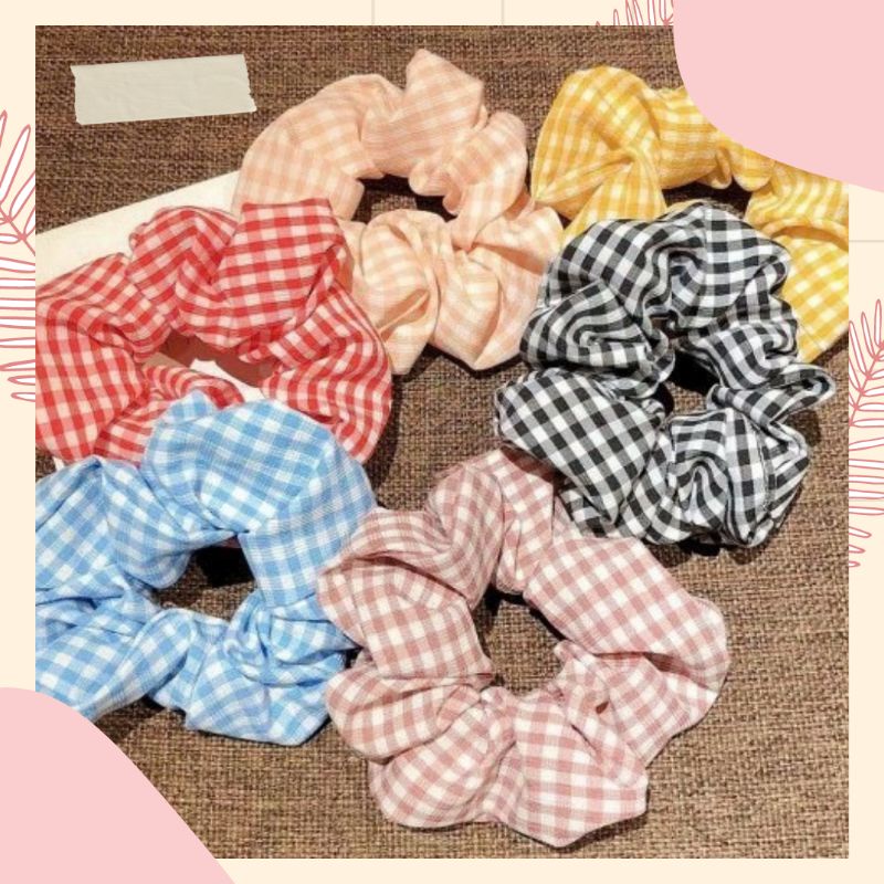 Ikat Rambut Scrunchie Pouch Korea Motif Isi 3pcs