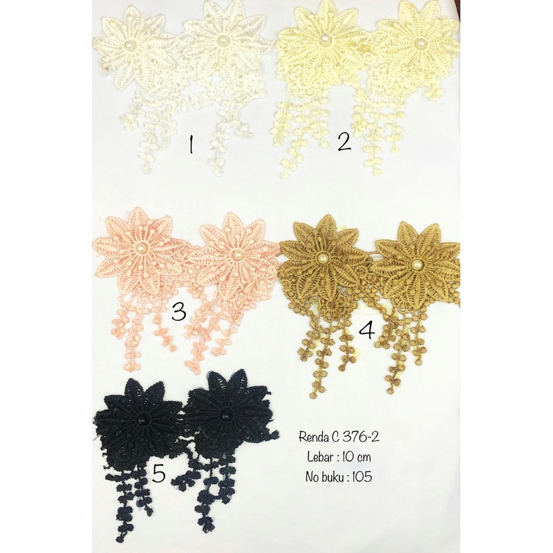 Renda C 376-2, Renda Baju, Renda Bordir, Renda Giper, Renda Katun, Lebar 10 cm
