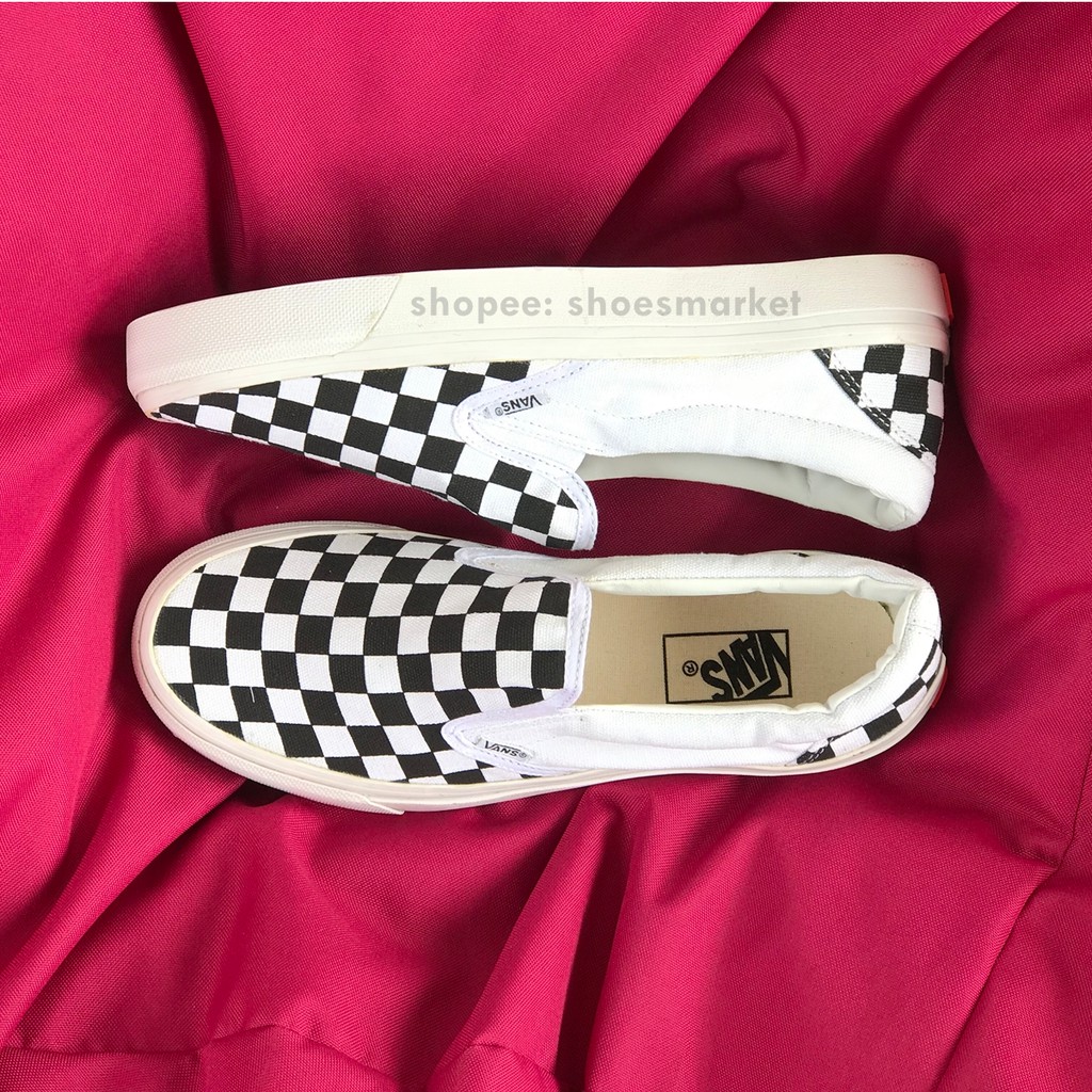 OBRAL SEPATU VANS SLIP ON CHECKERBOARD MONO BLACK
