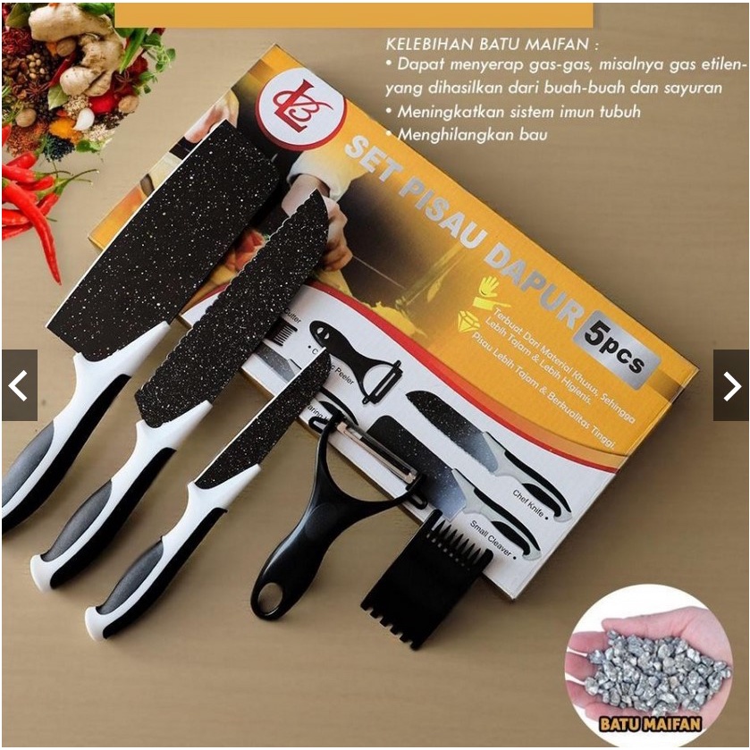 KNIFE SET Pisau Dapur Isi 5 Pcs / Pisau Set + 1 Ceramic Peeler