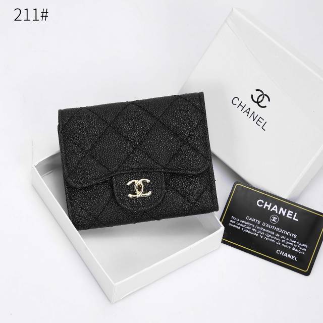 DOMPET MANTUL  WANITA CHANEL TRIFOLD WALLET CAVIAR SILVER HARDWARE WITH BOX BLACK EDITION 211*