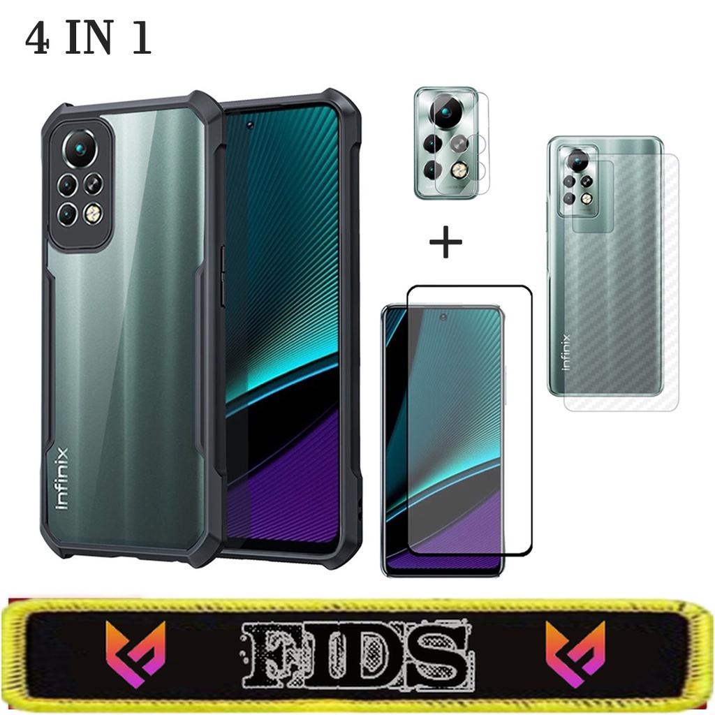 NEW Paket 4in1 Case Fusion Shockproof Infinix Note 11 Pro Free Anti Gores Layar &amp; TG Camera &amp; Garskin Carbon Handphone