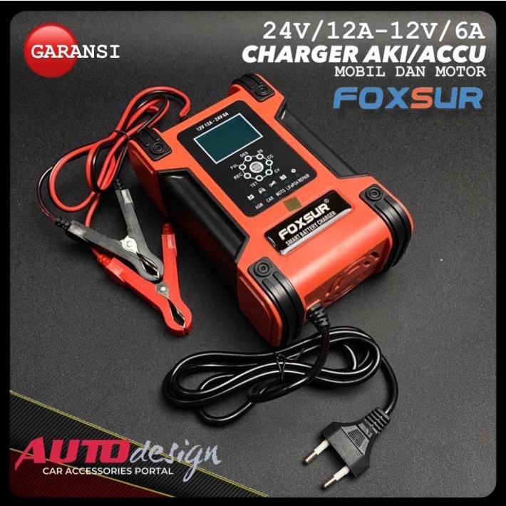 Foxsur Smart Charger Accu Aki Mobil Motor Truk 12V 12A-24V 6A Original
