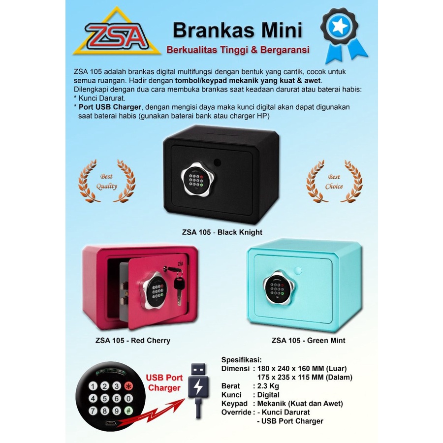 Brankas mini ZSA 105 digital USB Charger Brangkas mini kualitas tinggi