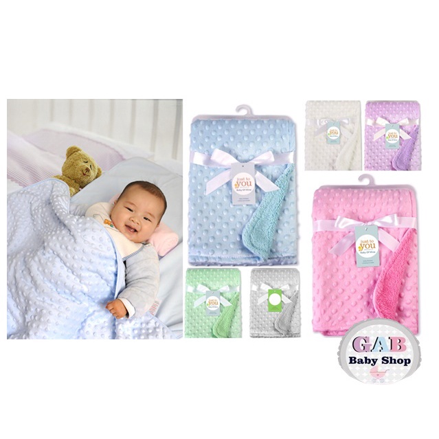 NEW! Selimut Bayi Fleece Minky Bubble Dot Polos / Bordir