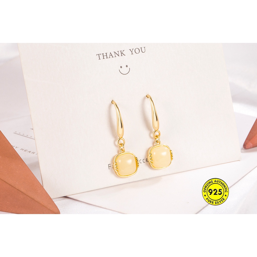 Au750 Anting Kait Gantung Batu Opal Kotak Anti Air Untuk Wanita U927