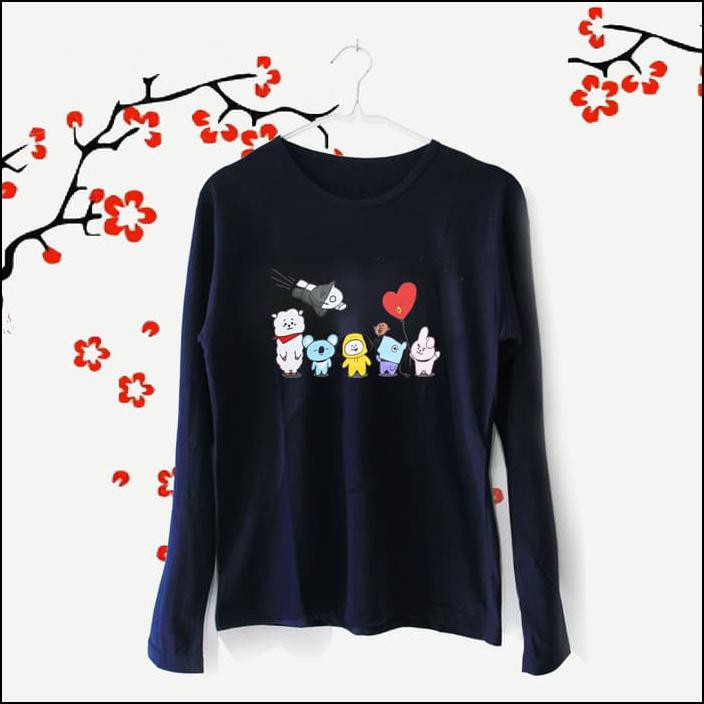 TUMBLR TEE / T-SHIRT / KAOS WANITA LENGAN PANJANG BT21 BT21 WARNA NAVY
