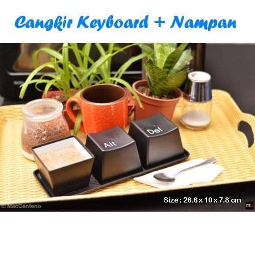 CANGKIR SET KEYBOARD DAN NAMPAN CTRL ALT DEL GELAS PLASTIK MUG UNIK dan Cantik