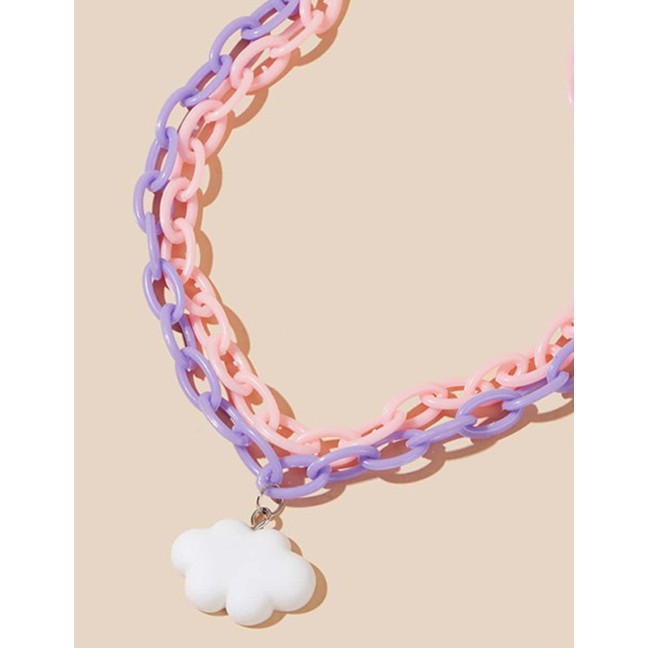 LRC Kalung Fashion Color Mixing Cloud Resin Thick Chain Contrast Color K25129