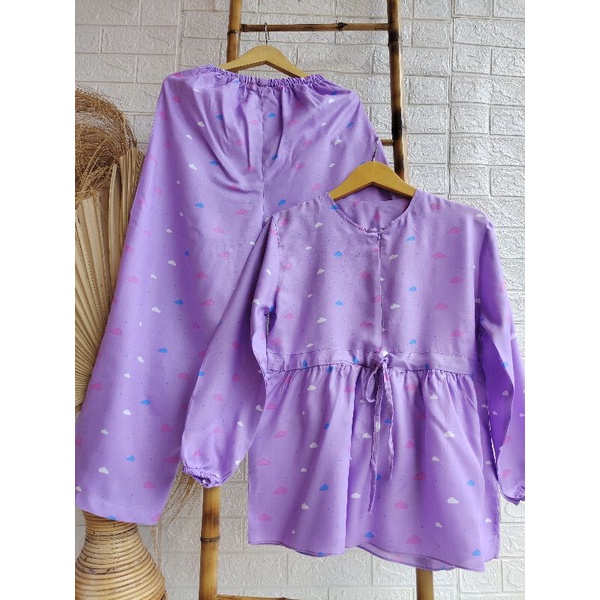 S,M,L,XL,XXL PAJAMAS BUSUI LD 100-120,TANGAN PANJANG,PAJAMAS RAYON DEWASA,ONE SET-AWAN UNGU