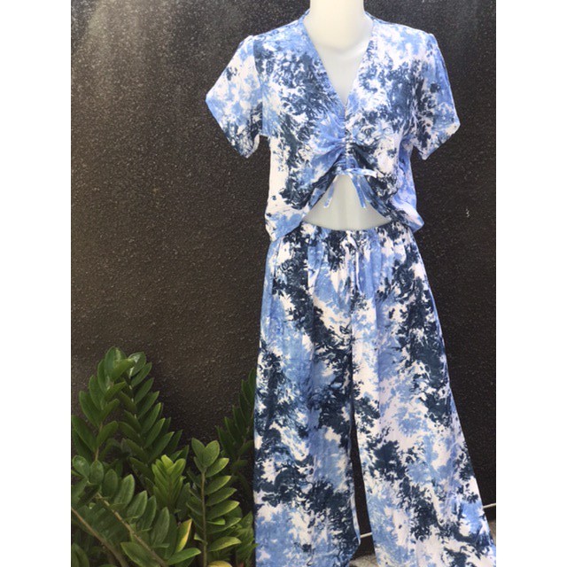 Crop Top Serut SET Tie Dye Celana Panjang
