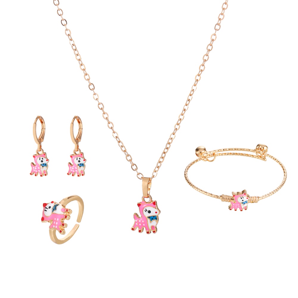 set perhiasan anak titanium anti karat hellokitty kalung titanium wanita anting titanium anti karat gelang wanita D431