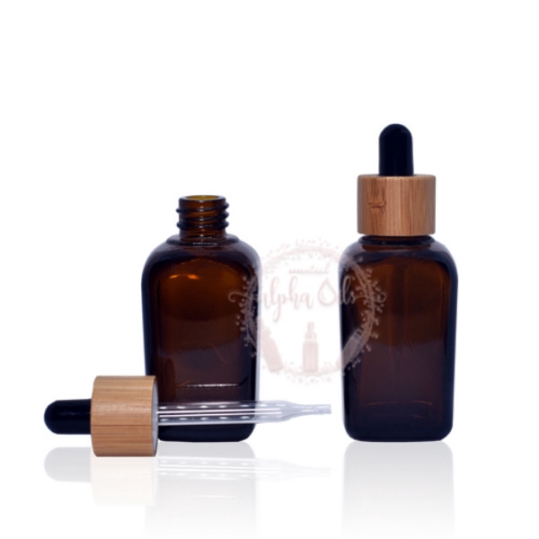 Botol Pipet Kaca Amber Kotak 50ml IMPORT - Tutup Kayu