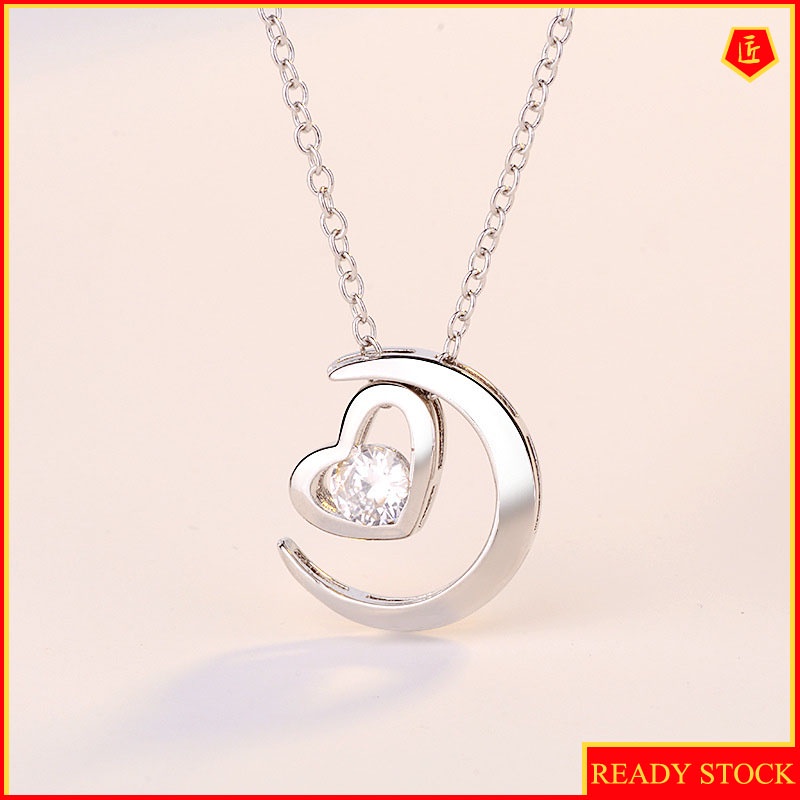 [Ready Stock]Japanese and Korean 925 Silver Necklace Heart-Shaped Moon Pendant