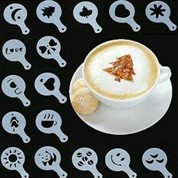 

Set 16pcs template gambar Cetakan Bubuk Kopi alat cetak gambar late espresso