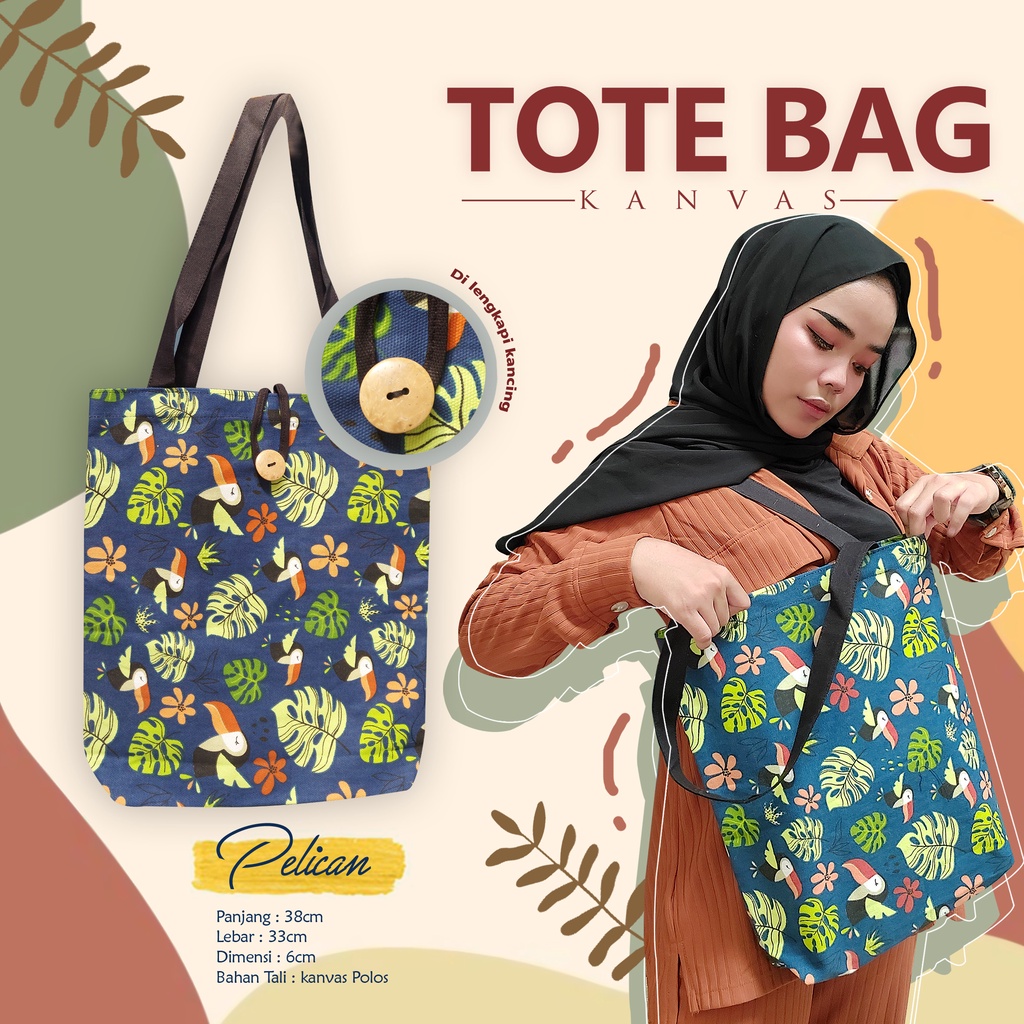 Totebag Kanvas Motif  33cm x 38cm x 6cm / Tas Kanvas Motif / Totebag dengan Lebar Alas 6cm Berbagai Motif