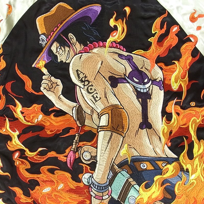 Jaket Sukajan One Piece Fire Fist Ace Green