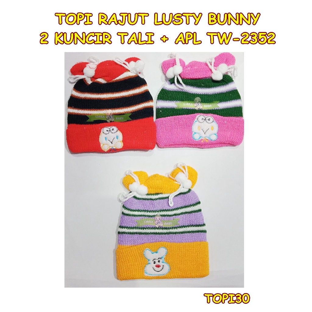 TOPI30 TOPI BAYI LUSTY BUNNY TOPI RAJUT 2 KUNCIR TALI TW-2352