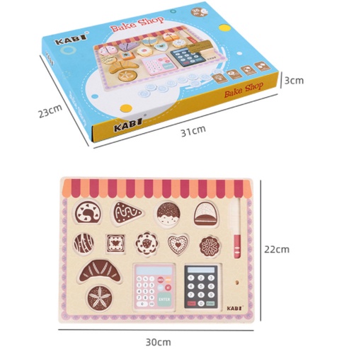 KABI Wooden BAKE SHOP Board Puzzle Game / Mainan Kayu Pretend Play Anak Masak-Masakan / Mainan Pretend Play Kasir Cake Bakery / Mainan Toko Roti Anak / Mainan Edukasi Puzzle Kayu Berkualitas