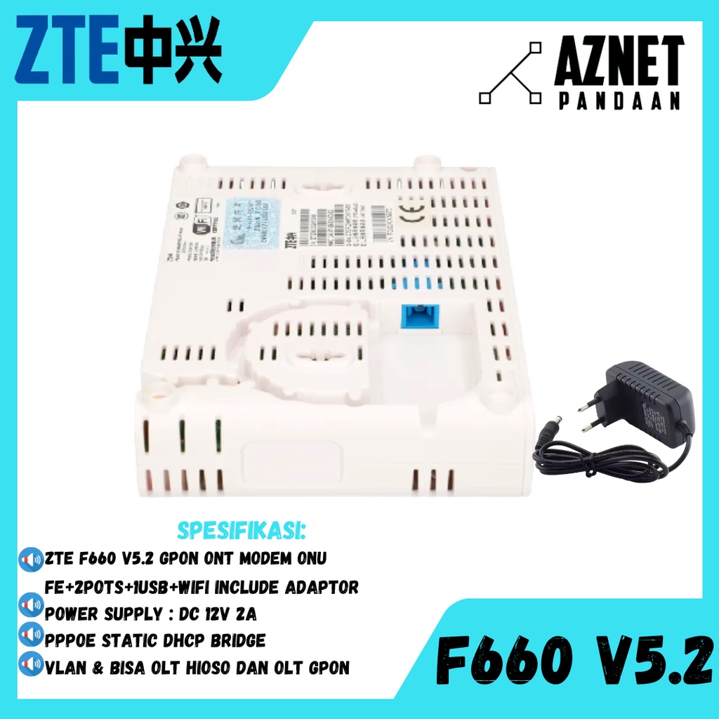 ZTE F660 V5.2 GPON ONT MODEM ONU FE+2POTS+1USB+WIFI INCLUDE ADAPTOR