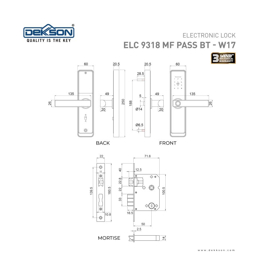 Dekkson Smart Lock / Digital Lock / Kunci Pintu Digital / Handle Pintu Digital / Electronic Lock ELC 9318 MF PASS BT W17