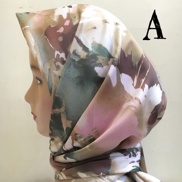 Hijab Motif Abstrak Bunga Warna Pastel Army