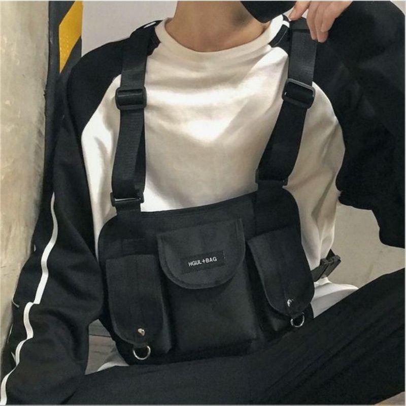 Chest Bag Rompi Gaya Hip Hop Tas Dada Gaul Rig Bag Backpack Pria Wanita Model Depan Sporty Rompi Bikers Pelindung Dada Waist Bag Multifungsi