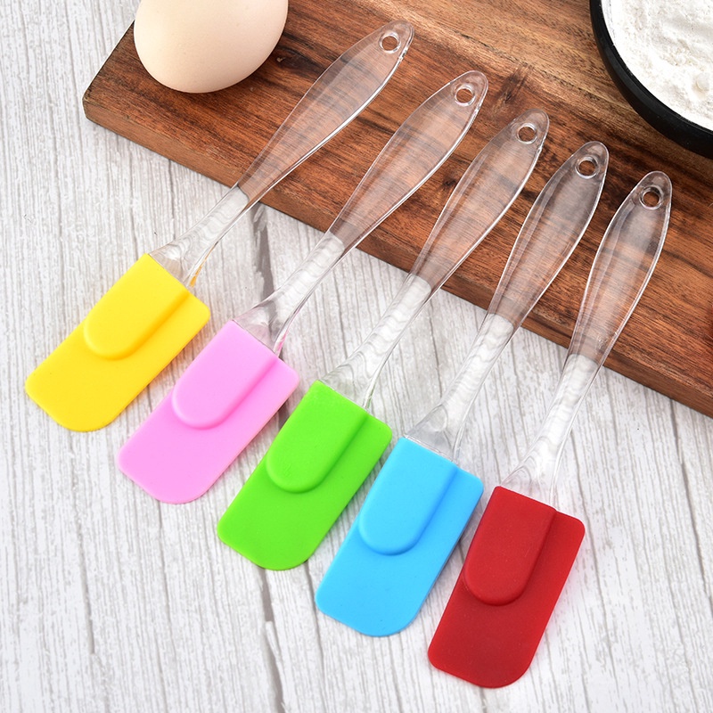 1pc Spatula Kecil Bahan Silikon Lembut Dengan Gagang Kristal Transparan Untuk Mencampur Krim Kue