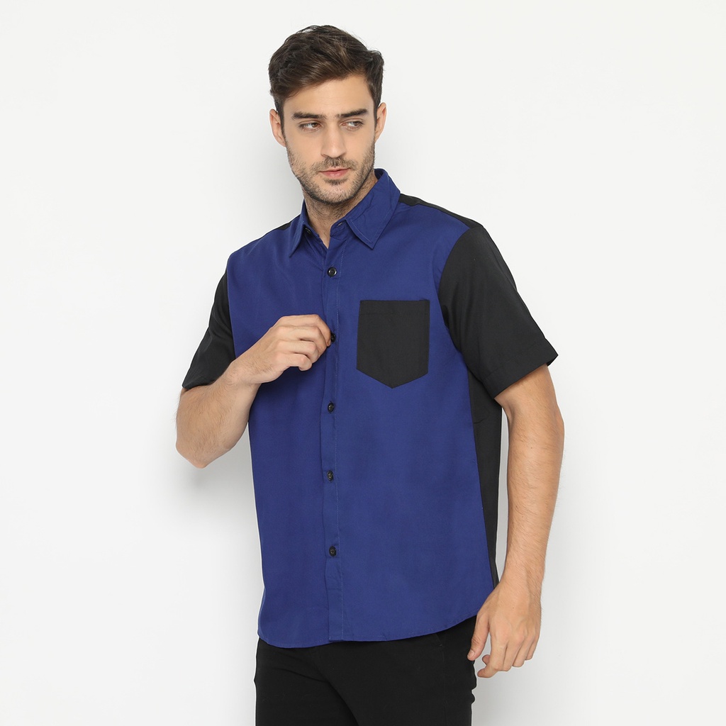 RS31 Kemeja Dua Warna Lavante Shirt - Kemeja Pria Ukuran Jumbo / 2 Tone Hitam Navi Super Big Size