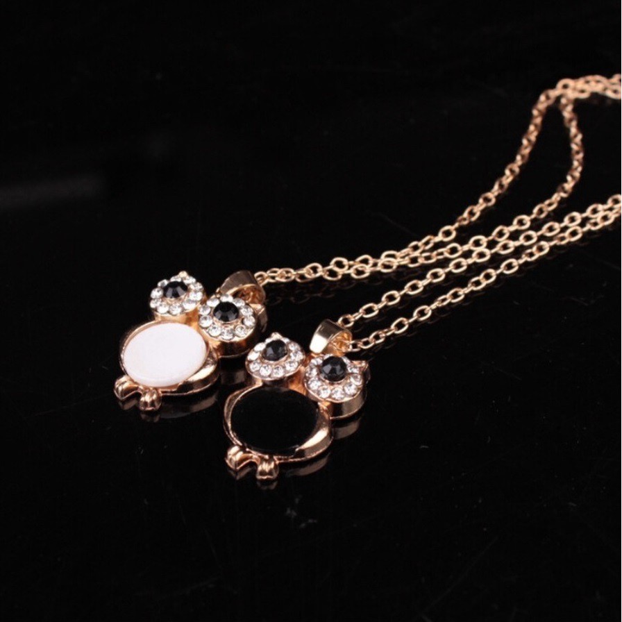 Kalung Liontin Wanita OWL Burung Hantu Gaya Retro Korea Fashion Berlian Imitasi Import