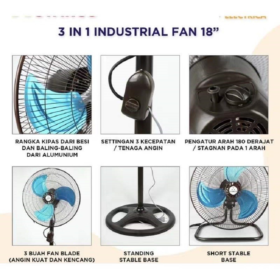 STANDFAN KIPAS ANGIN BERDIRI 3IN1 TORNADO 18IN 18 INCH MEGATECH BALING BESI 3 FUNGSI