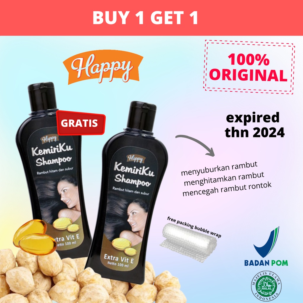 Kemiriku Shampo BUY 1 GET 1  Penghitam Rambut Shampo Penyubur Rambut Sampo Kemiri Oil Perawatan Rambut Rontok Happy Kemiriku BPOM HALAL Original