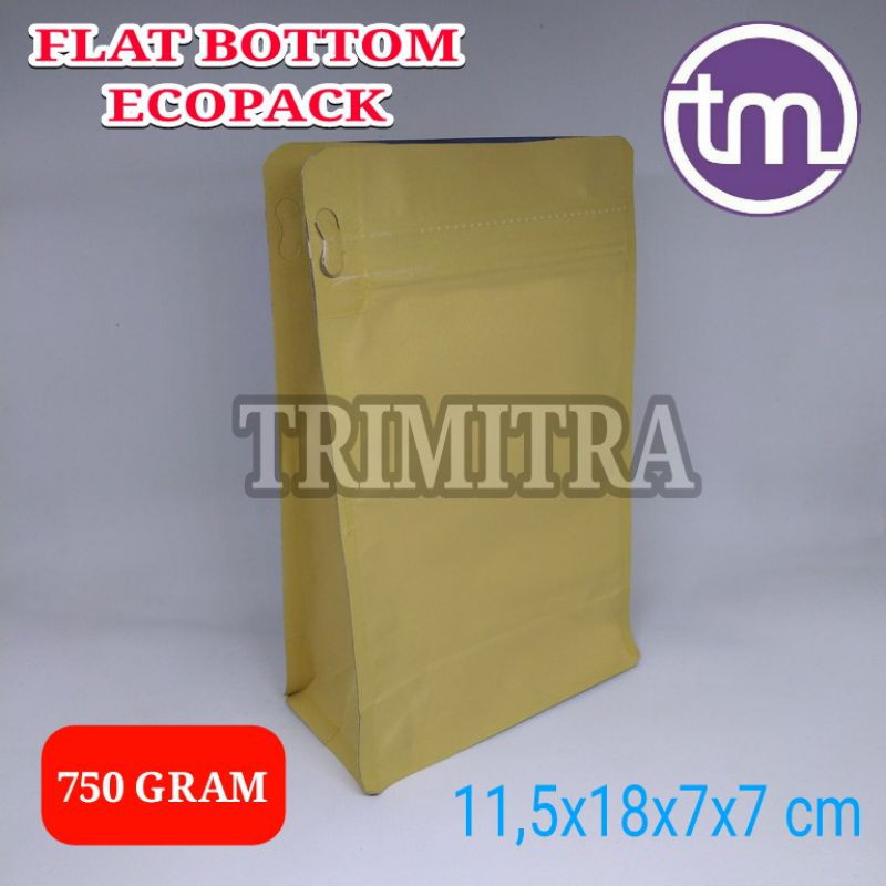 FLATBOTTOM 750G GUSSET KRAFT ECOPACK KEMASAN KOPI SNACK KLIP ZIPPER
