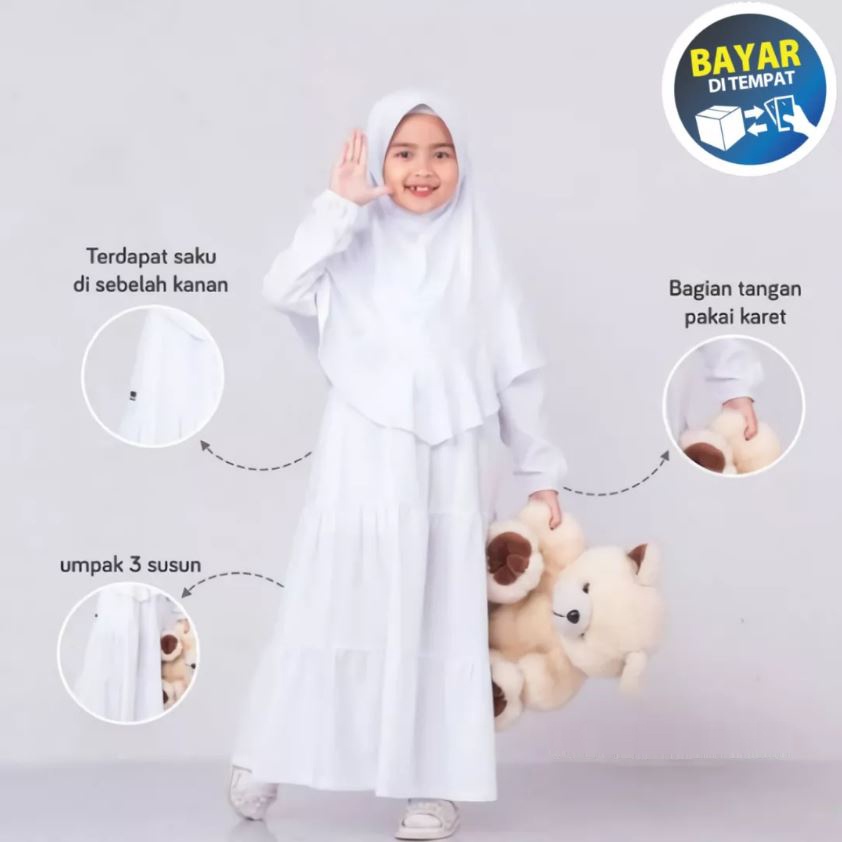 Gamis Ghania Set kids / Baju Anak Perempuan 3-4 Tahun / Gamis Satu Set Hijab/khimar / Gamis Putih Polos Anak / Gamis Tanggung 12 Tahun / Gamis anak terbaru 2021 / Baju Muslim Anak Polos / Gamis Anak Putih