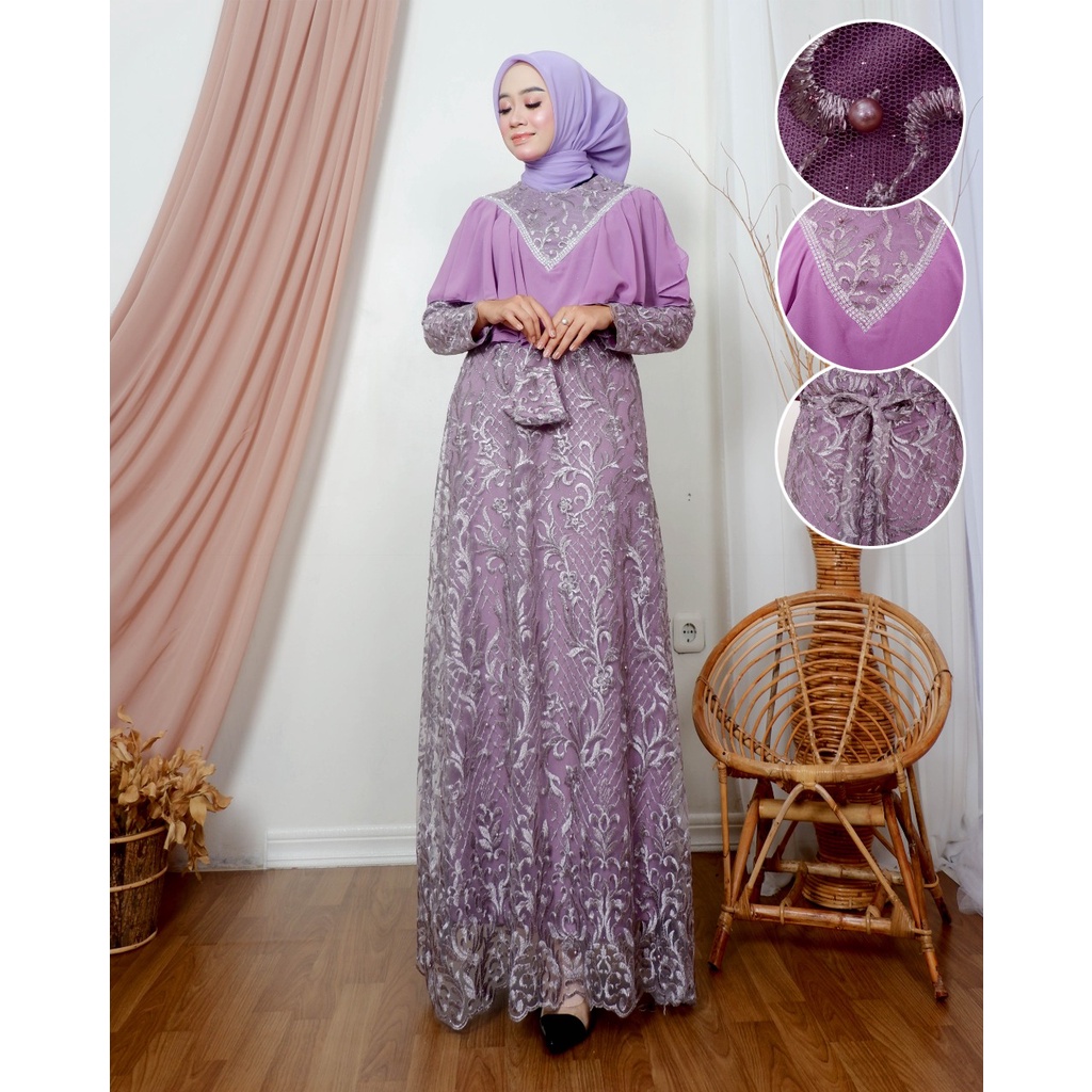 Kadai.baju / Gamis tulle tuton mutiara / Gamis brukat wanita / Gamis pesta dan pernikahan SIZE M L XL XXL