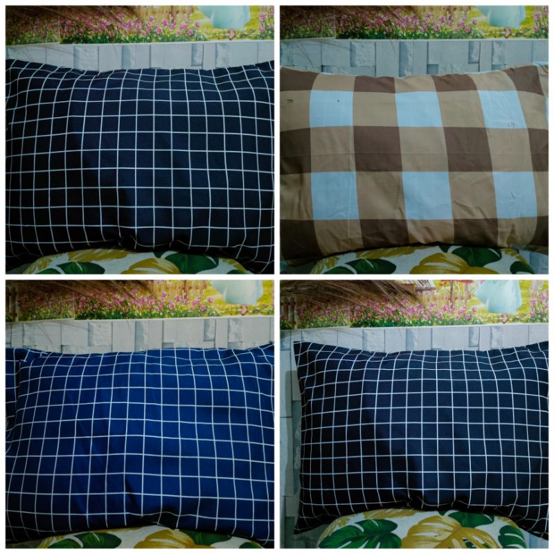 Sarung bantal kotak hitam/Kotak navy/ kotak putih/kotak emely