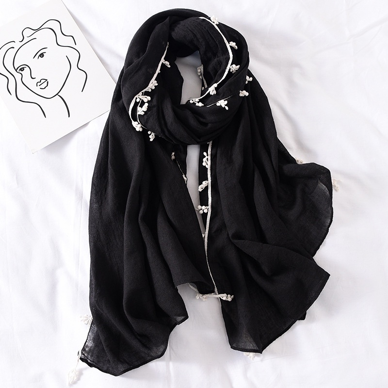 ITSFRIDAY AUDIE Scarf - Premium Pashmina Shawl Selendang Syal Pasmina Hijab Import Motif Polos Hitam Putih Tassel