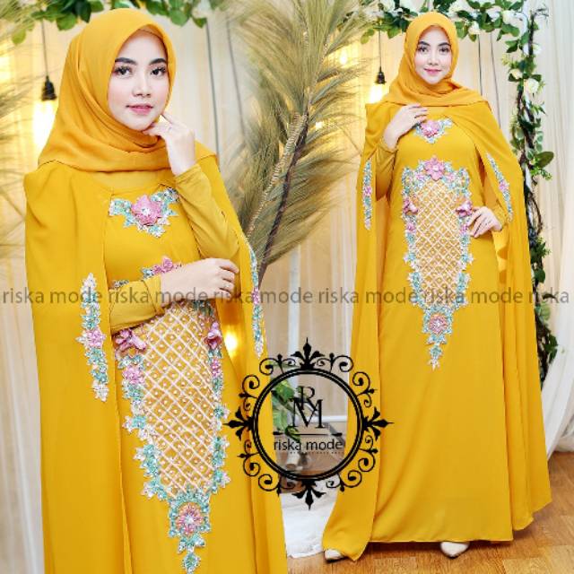 gamis nagita bordir + manset gamis by riska mode